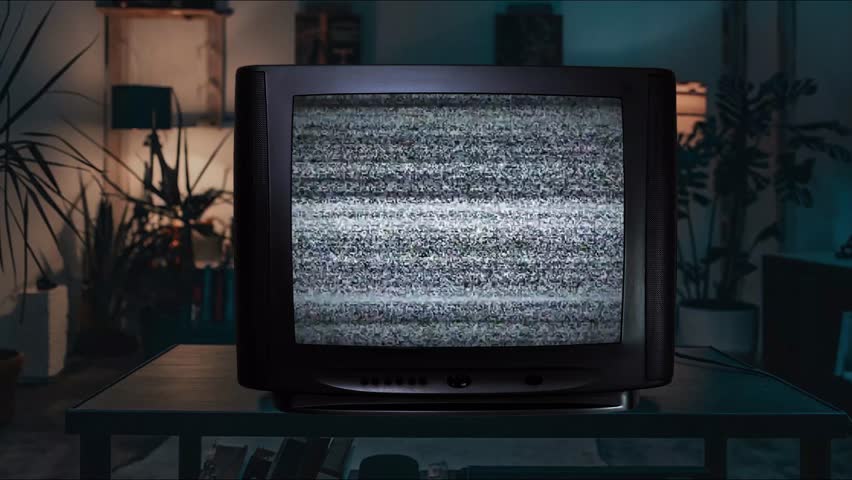 Old green screen TV turning on with green screen television for video masking retro vintage TV with glitch effect green screen