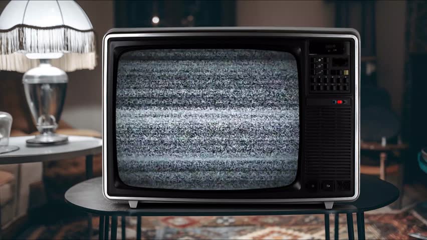 Old green screen TV turning on with green screen television for video masking retro vintage TV with glitch effect green screen