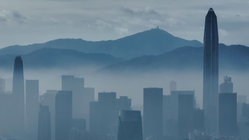 Aerial footage of landscape in Shenzhen city, China