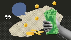 Creative financial concept depicting money management with cash, coins, and abstract shapes on a dark background emphasizing wealth and investment strategies. - Powered by Shutterstock - Get 15% off with code: PIKWIZARD15