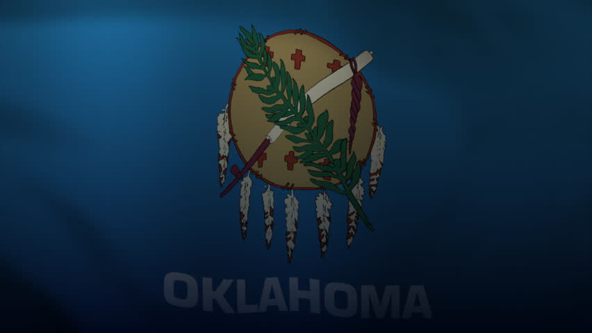 State flag of Oklahoma with Happy Oklahoma Day text animation, suitable for celebrating state pride, event announcements, presentations, and publications.