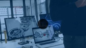 Using smartphone, businessman interacting with network of data icons animation. Technology, innovation, connectivity, digital, communication, mobile - Powered by Shutterstock - Get 15% off with code: PIKWIZARD15