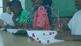 Collaborating in school, diverse students processing data with network connections animation. Teamwork, education, technology, innovation, collaboration, diversity - Powered by Shutterstock - Get 15% off with code: PIKWIZARD15