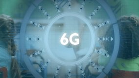 6G technology concept animation over diverse people collaborating in office. innovation, connectivity, wireless, teamwork, collaboration, communication - Powered by Shutterstock - Get 15% off with code: PIKWIZARD15