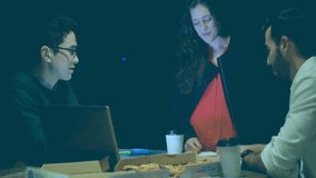 Collaborating in office, business team analyzing data with animation overlay. Teamwork, brainstorming, strategy, innovation, corporate, technology - Powered by Shutterstock - Get 15% off with code: PIKWIZARD15