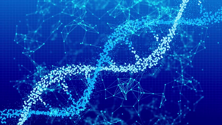 DNA transmission glowing rotating. Abstract digital rotating dna molecule on futuristic background. Abstract digital rotating dna molecule - Powered by Shutterstock - Get 15% off with code: PIKWIZARD15