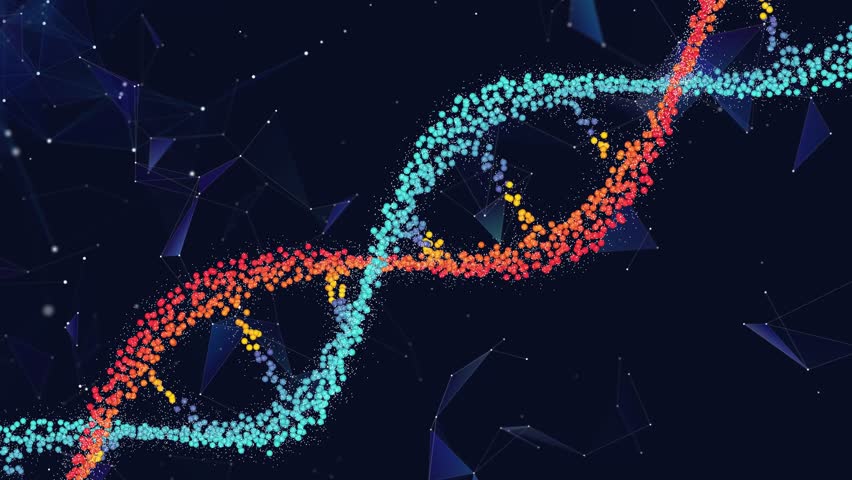 DNA transmission glowing rotating. Abstract digital rotating dna molecule on futuristic background. Abstract digital rotating dna molecule - Powered by Shutterstock - Get 15% off with code: PIKWIZARD15