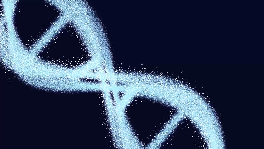 Abstract digital rotating dna molecule on futuristic shiny copy space background. Abstract glittering DNA double helix with depth of field rotating. - Powered by Shutterstock - Get 15% off with code: PIKWIZARD15