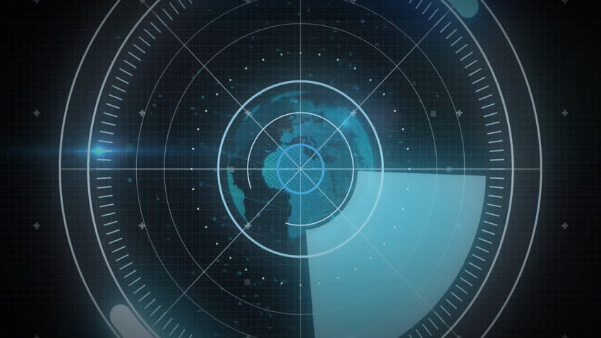 Animation of futuristic radar interface scanning digital globe with blue elements. Technology, innovation, data, system