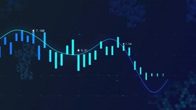 Animation of financial data chart with fluctuating blue bars and line graph. Finance, investment, data analysis, statistics, economy, growth - Powered by Shutterstock - Get 15% off with code: PIKWIZARD15