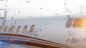 Displaying system analysis, aircraft fuselage with digital interface in animation. Aerospace, aviation, technology, innovation, visualization, engineering - Powered by Shutterstock - Get 15% off with code: PIKWIZARD15