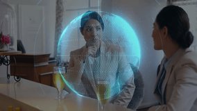 Discussing technology, businesswomen with digital network icons in office setting. networking, innovation, entrepreneur, corporate, collaboration, strategy - Powered by Shutterstock - Get 15% off with code: PIKWIZARD15