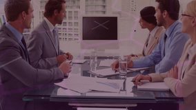 Business team clapping in office with digital interface animation overlay. Teamwork, collaboration, innovation, technology, success, corporate - Powered by Shutterstock - Get 15% off with code: PIKWIZARD15