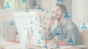 In school, animation overlay with man wearing headset working at desk. Virtual reality, education, technology, studying, learning, digital - Powered by Shutterstock - Get 15% off with code: PIKWIZARD15