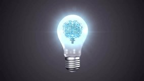 Animation of glowing brain inside light bulb with green network pattern background. Innovation, creativity, neural, futuristic, idea, technology - Powered by Shutterstock - Get 15% off with code: PIKWIZARD15