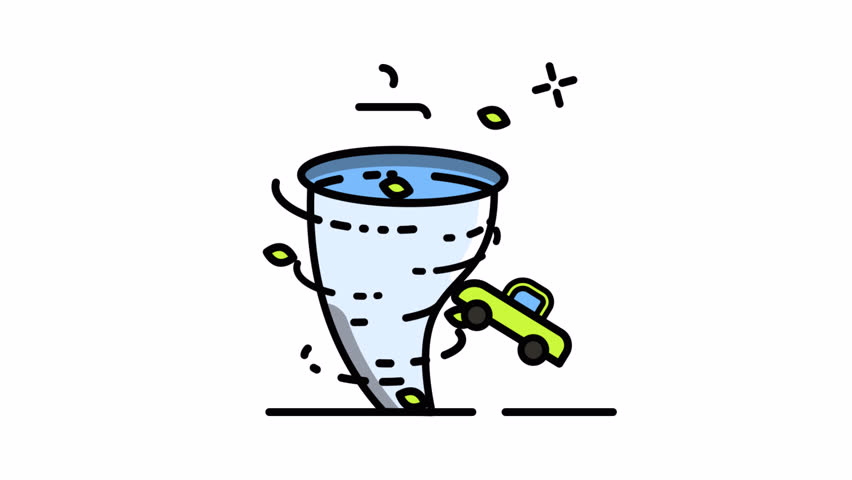 An animated icon of a tornado. This icon has an alpha channel, and is used to show dangerous wind storms.