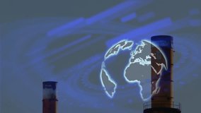 Industrial structure with digital globe and data processing animation overlay. Technology, innovation, futuristic, network, global, cyber - Powered by Shutterstock - Get 15% off with code: PIKWIZARD15