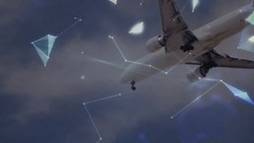 Flying airplane over digital globe with animation of network connections. Aviation, technology, global, connectivity, communication, transportation - Powered by Shutterstock - Get 15% off with code: PIKWIZARD15