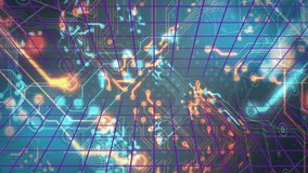 Vibrant colors with Huge Sale text over digital grid and circuit animation. Discount, promotion, technology, electronics, marketing, commerce - Powered by Shutterstock - Get 15% off with code: PIKWIZARD15