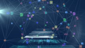 Animation of digital icons and connections forming globe in data processing network. Technology, communication, internet, global, futuristic, cyberspace - Powered by Shutterstock - Get 15% off with code: PIKWIZARD15