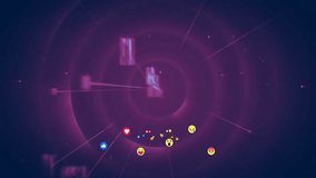 Animation of social media reactions and data streams over digital network background. Networking, analytics, virtual, communication, interaction, technology - Powered by Shutterstock - Get 15% off with code: PIKWIZARD15