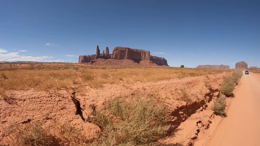 Driving along the road in Monument Valley