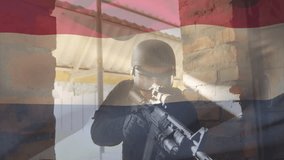 Animation of tactical team in action with waving Netherlands flag overlay. Military, strategy, nation, digital, special forces, teamwork - Powered by Shutterstock - Get 15% off with code: PIKWIZARD15