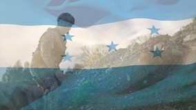 Animation of soldiers in action with waving Honduras flag in outdoor setting. Military, army, combat, patriotism, national, defense - Powered by Shutterstock - Get 15% off with code: PIKWIZARD15