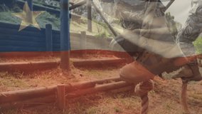 Climbing rope in outdoor training course, military boots near flag animation. obstacle course, adventure, fitness, teamwork, endurance, outdoors - Powered by Shutterstock - Get 15% off with code: PIKWIZARD15