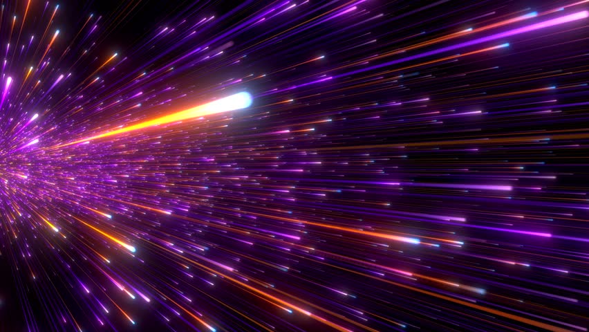 Abstract background in orange and purple neon glow colors. Speed of light in galaxy. Explosion in universe. Space background for event, party, carnival, celebration, anniversary or. 3D Illustration