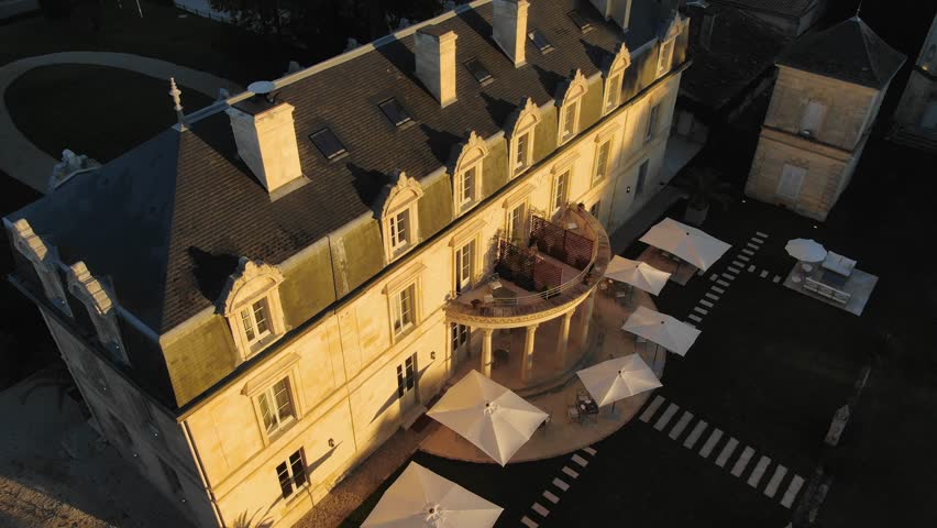 Maison Estournel, luxury estate, elegant architecture, country home, France. Aerial top-down view