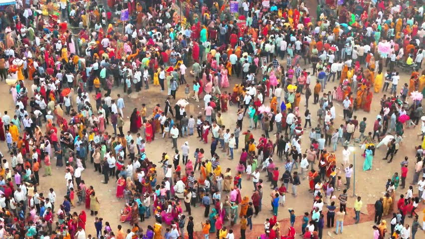 aerial view of a crowded place for chhat pooja in india