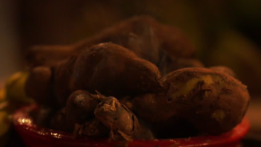 steam releasing with hot sweet potatoes