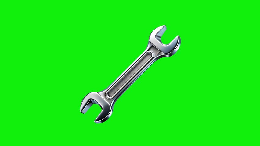 a realistic metallic double ended open wrench green screen or chroma key animation