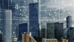 City business towers in 3d data matrix.
Downtown high-rise office towers surrounded by changing numbers. Loops. - Powered by Shutterstock - Get 15% off with code: PIKWIZARD15