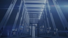 Data processing animation over futuristic server room with blue lighting. Technology, innovation, cybersecurity, digital, network, analysis - Powered by Shutterstock - Get 15% off with code: PIKWIZARD15