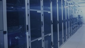 Data processing animation over server room with social media interaction icons. Networking, technology, cybersecurity, digital, connectivity, communication - Powered by Shutterstock - Get 15% off with code: PIKWIZARD15