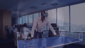 In office, person using virtual reality headset interacting with animation interface. Technology, innovation, workspace, immersive, interaction, digital - Powered by Shutterstock - Get 15% off with code: PIKWIZARD15