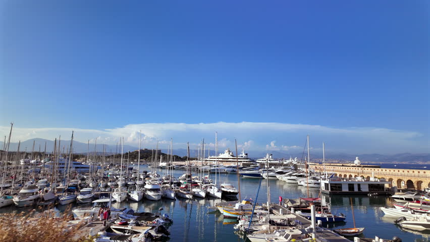 View of boats docked in the Port Vauban in Antibes, France