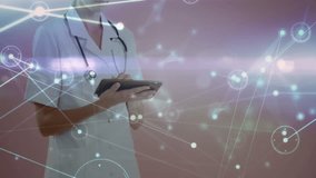 Using tablet with digital network, healthcare professional in medical setting. Technology, connectivity, networking, communication, innovation - Powered by Shutterstock - Get 15% off with code: PIKWIZARD15