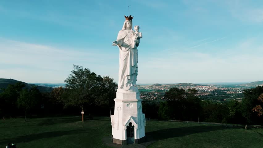 Aerial Drone Footage of the Virgin Mary Statue, Monton, France – 4K