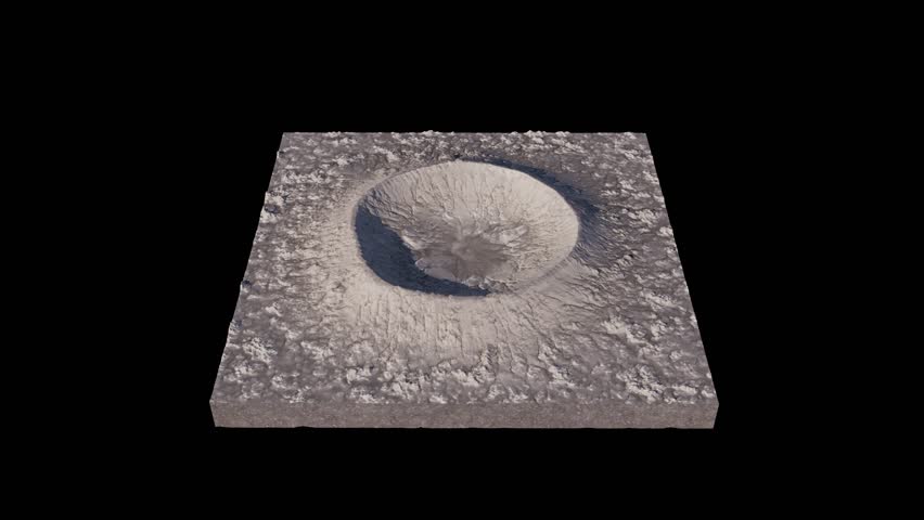 Moon crater. Realistic view of depression on the lunar surface formed impacts from asteroids, meteoroids, and comets. Seamless loop. 3D rendering. Black background. - Powered by Shutterstock - Get 15% off with code: PIKWIZARD15