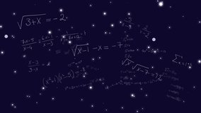 Animation of mathematical equations floating over starry night sky, cosmic effect. Space, mathematics, education, astronomy, science, calculation - Powered by Shutterstock - Get 15% off with code: PIKWIZARD15