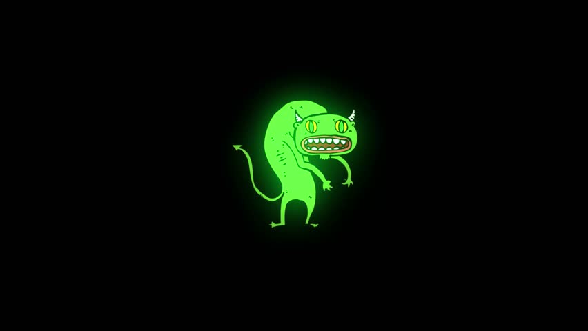 Glowing green devil goblin monster cartoon spooky character animation