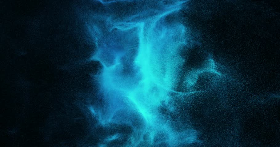 Glowing Particle Burst. Abstract fluid and pulsating effect on particles. Flowing forces on water or blue liquids. motion background. 4K loop, 3D render