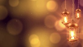 Golden lanterns gently sway with softly flickering candles against a bokeh backdrop Great for holiday greetings or atmospheric scenes - Powered by Shutterstock - Get 15% off with code: PIKWIZARD15