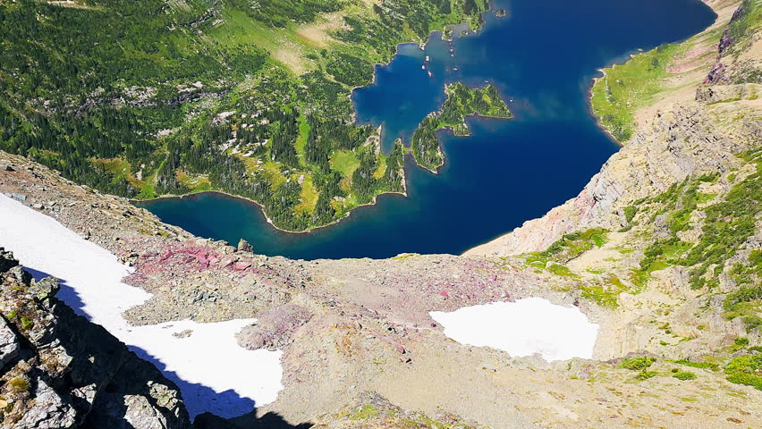 Establishing shot of Hidden Lake and Bearhat Mountain in Glacier National Park, Montana.