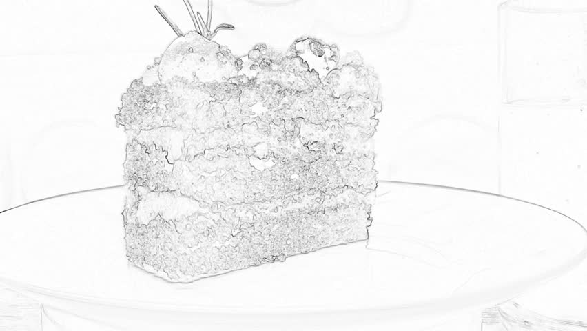 Piece of cake on a plate, pencil sketches