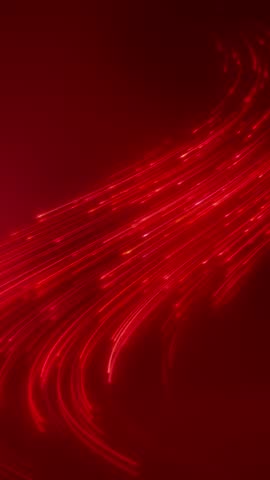 Vertical video animation of glowing neon lines in red on reflecting floor - abstract background.