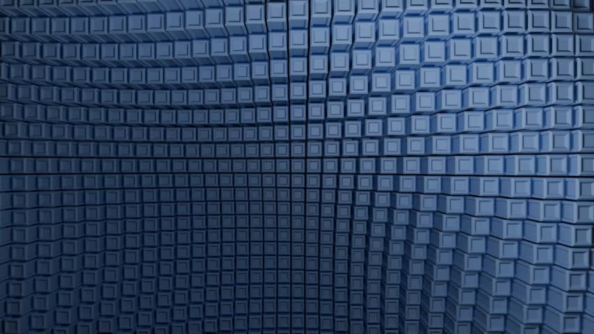 Abstract digital art featuring a complex structure of blue cubes, creating a captivating 3D effect. Ideal for modern backgrounds.